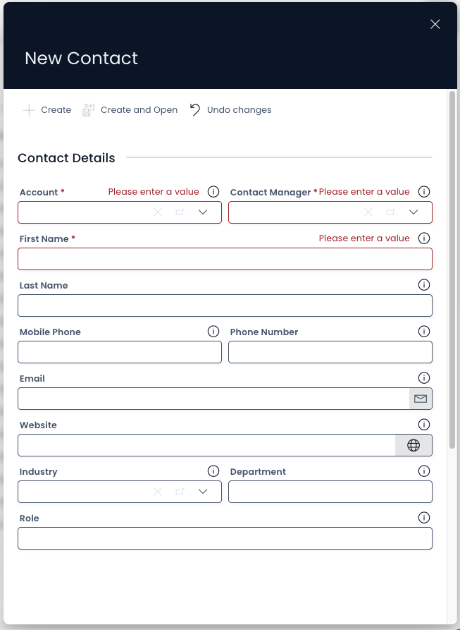 Fill out new contact form